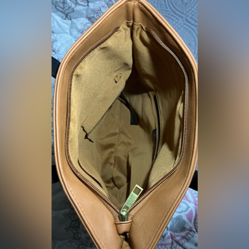 Anthropologie Camel Tan Clutch with Black Ring Handle - Picture 7 of 12